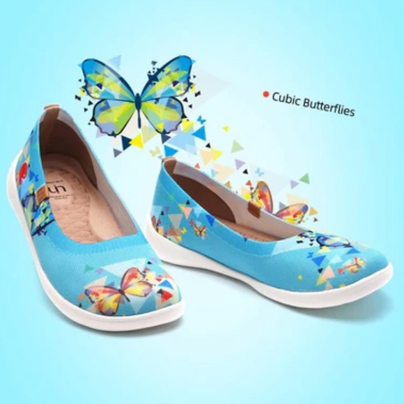 Like new UIN Ballet Flats Slip On Casual Shoes (Cubic Butterflies) - Picture 1 of 16
